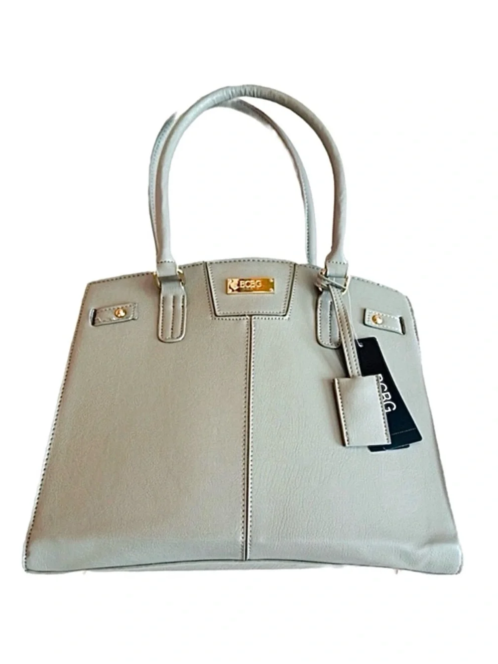 BCBG PARIS ~ Large Gray Satchel Hand Bag w/Beige Lining Gold Tone Hardware